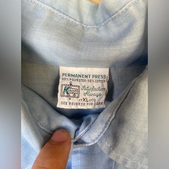 Vintage Kmart Permanent Press Double Pocket Button Front Shirt Lite Blue 70s 80s - Picture 3 of 7